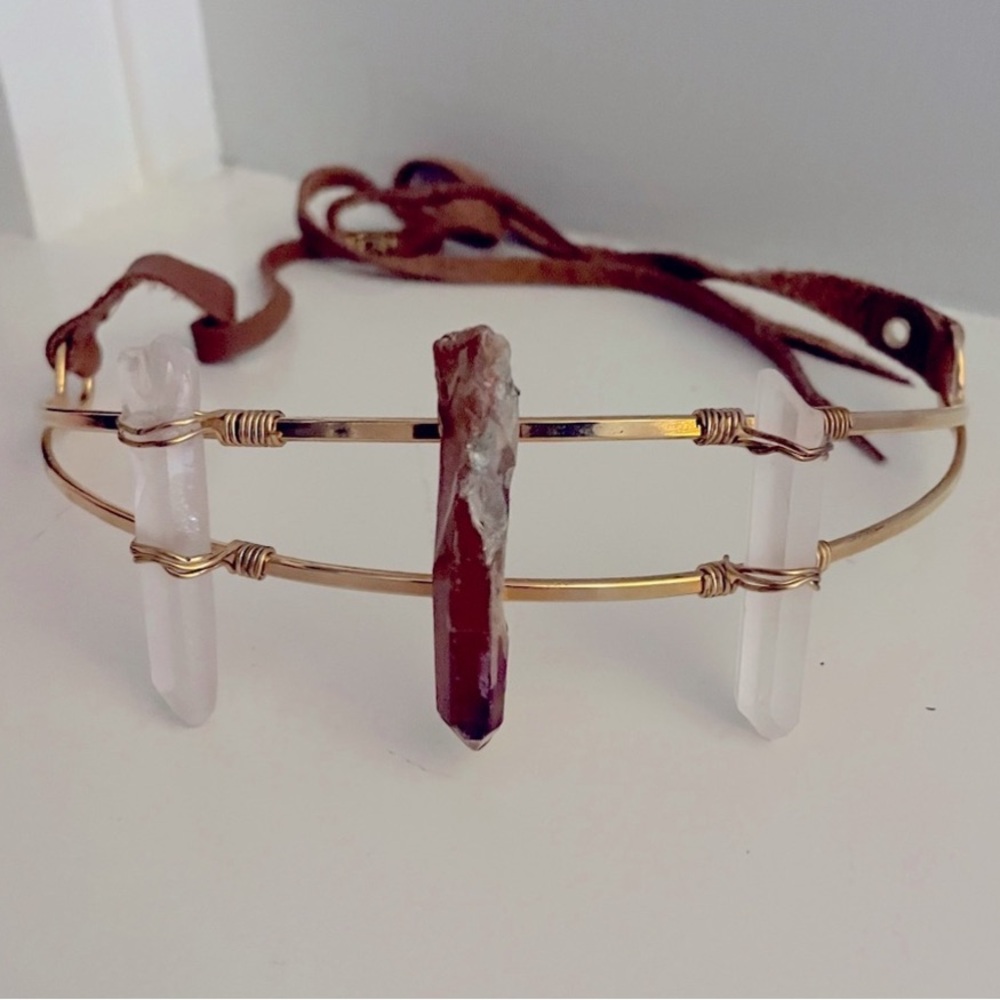 Free People Gold and Red Crystal Hairband